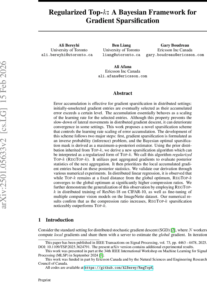 정규화된 탑k 베이지안 그래디언트 희소화