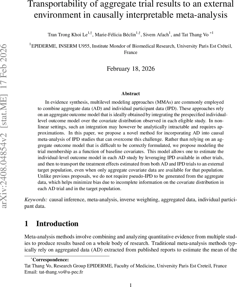 집단간 전이가능성을 확보한 집계 데이터와 개별 데이터 통합 메타분석 새로운 접근법