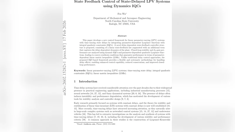 상태지연 LPV 시스템을 위한 동적 IQC 기반 상태피드백 제어