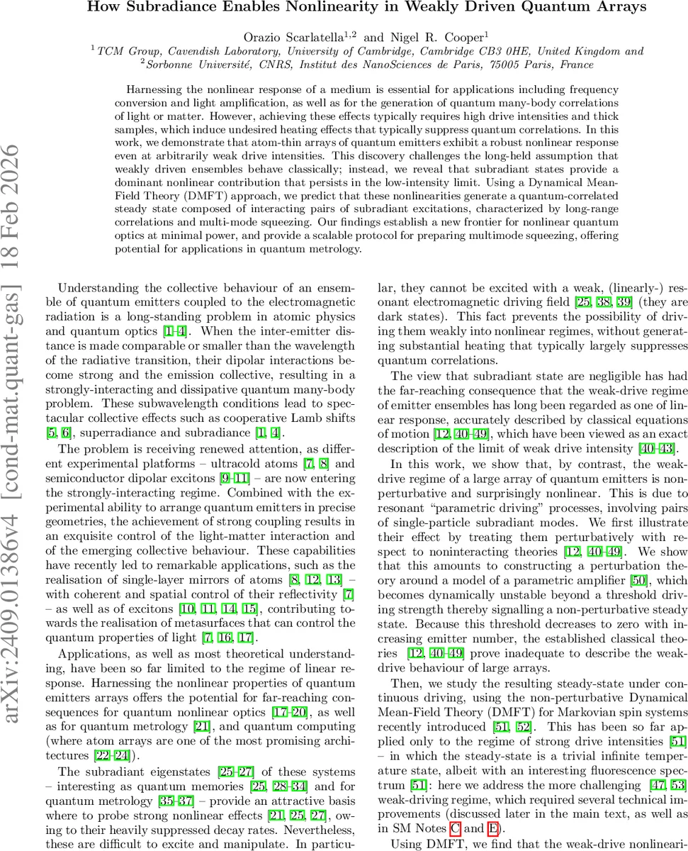 아원자 배열에서 서브라디언스가 만든 초저강도 비선형성