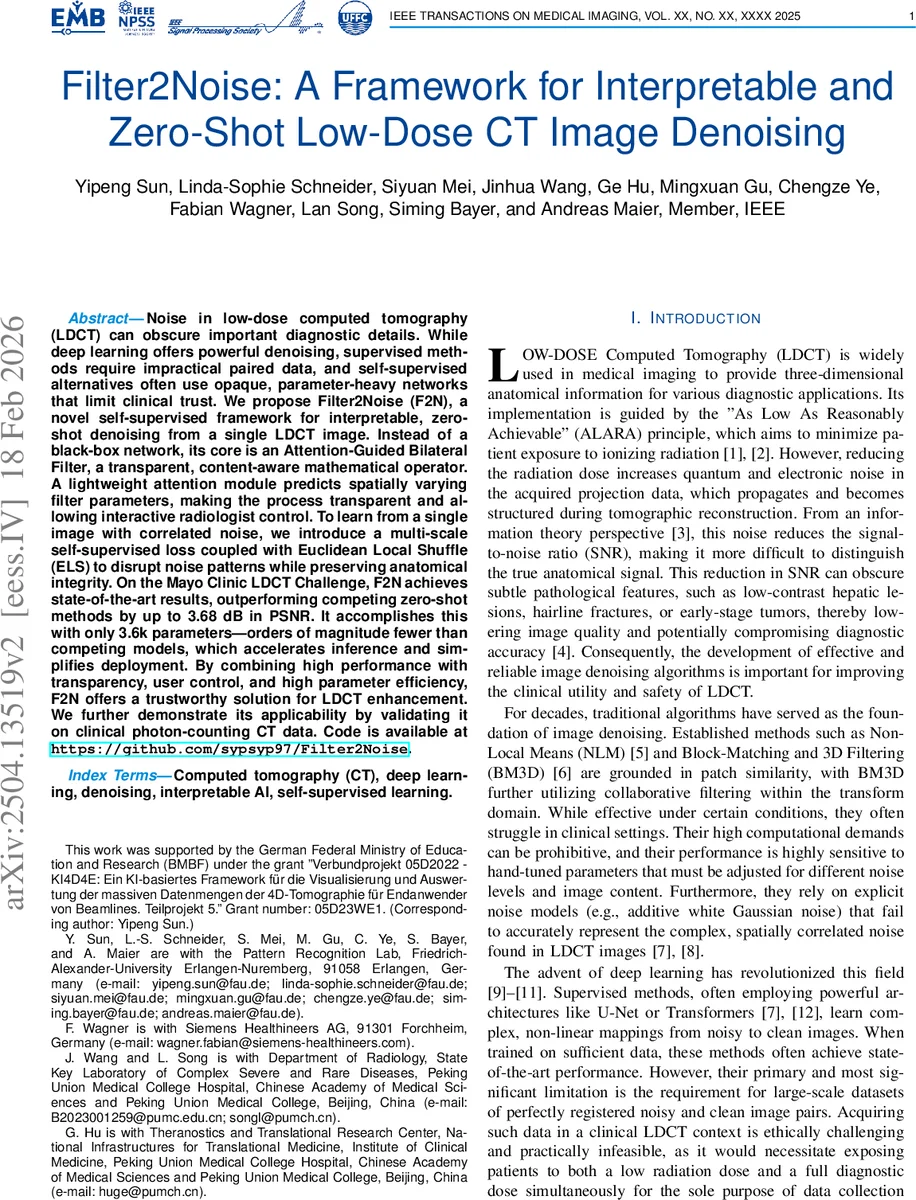 해석 가능한 제로샷 저용량 CT 이미지 노이즈 제거 프레임워크 Filter2Noise