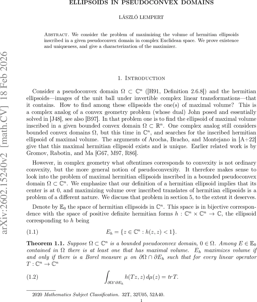 의사컨벡스 영역에서의 최대 부피 엘립소이드와 그 특성