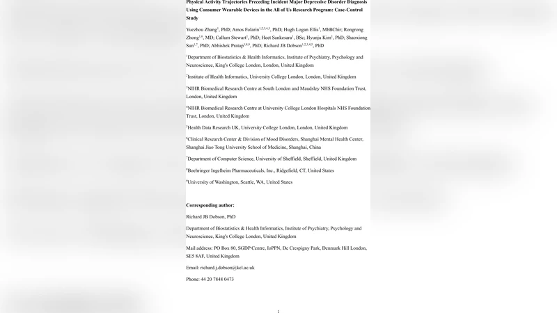 주요우울장애 진단 전 신체활동 변화: 착용형 디바이스 기반 장기 추적 연구