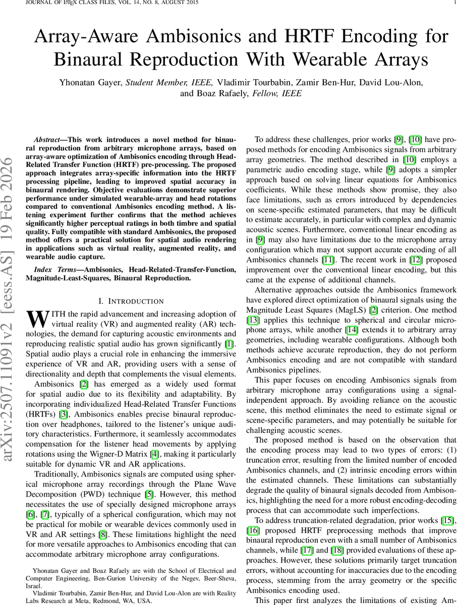 웨어러블 배열을 위한 배열 인식 앰비소닉스와 HRTF 인코딩