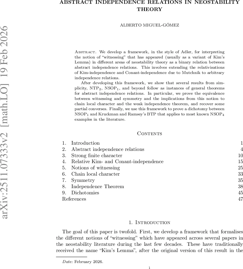 추상 독립 관계와 증인성의 통합 프레임워크