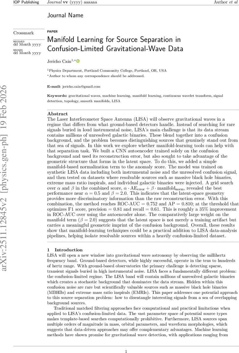 혼돈 제한 중력파 데이터에서 매니폴드 학습을 이용한 소스 분리