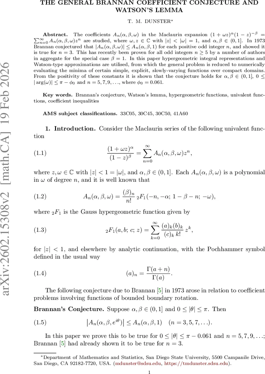 브래넌 계수 추측과 와트슨 레마의 새로운 접근