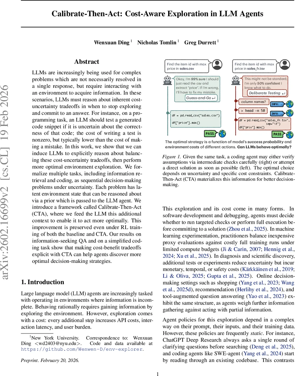 비용을 고려한 탐색, 사전‑행동(Calibrate‑Then‑Act) 프레임워크