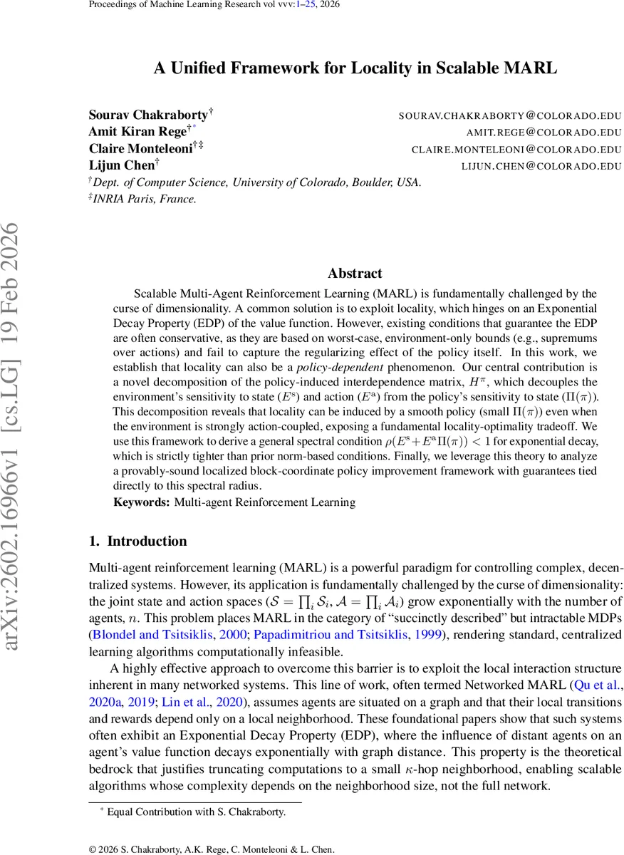 스케일러블 다중에이전트 강화학습을 위한 통합 지역성 프레임워크