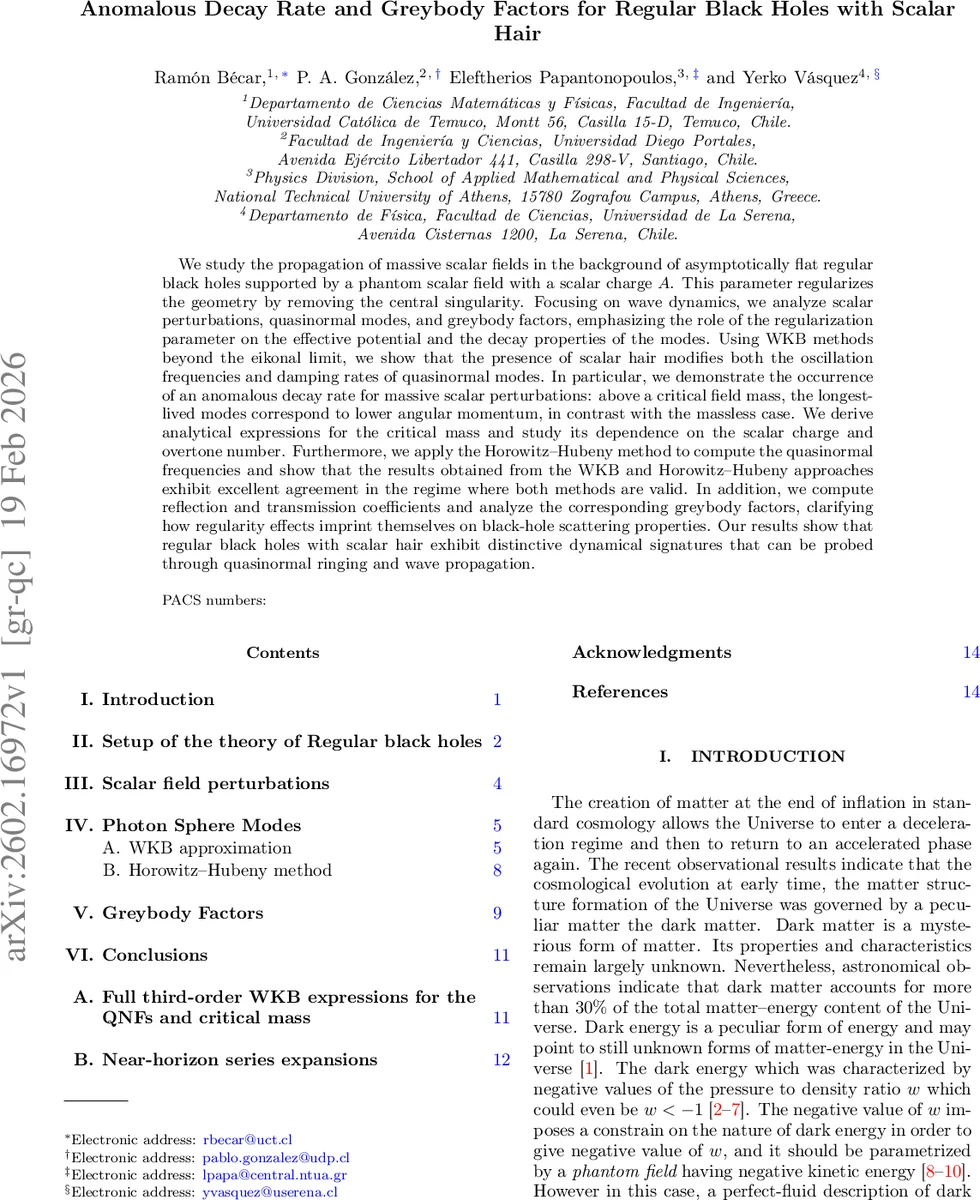 정규 블랙홀의 스칼라 헤어가 만든 비정상적 감쇠와 회색체