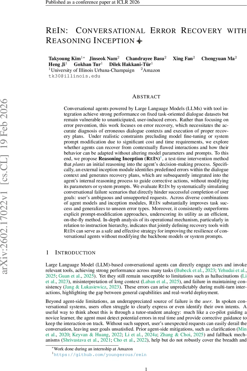 대화 오류 회복을 위한 추론 인셉션