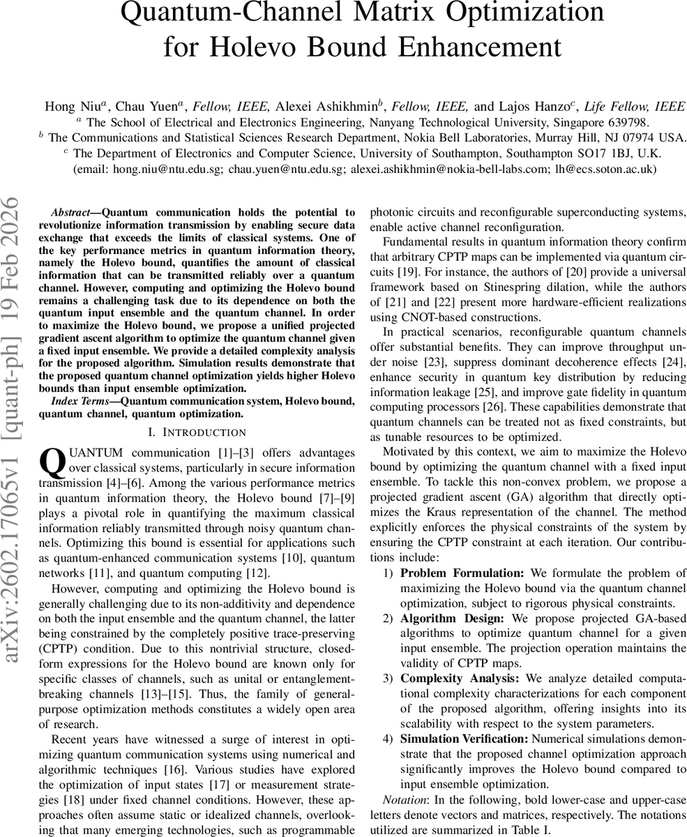 양자 채널 최적화로 홀레보 한계 극대화