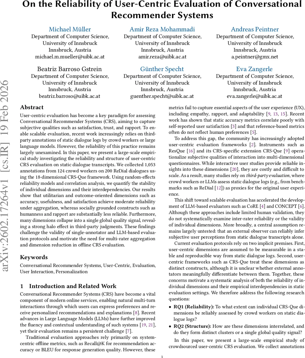 대화형 추천 시스템 사용자 중심 평가의 신뢰성 재검토