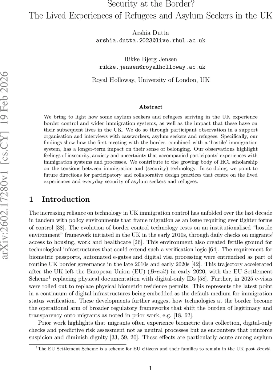 국경에서 느끼는 불안 영국 난민·망명 신청자들의 일상 보안 경험
