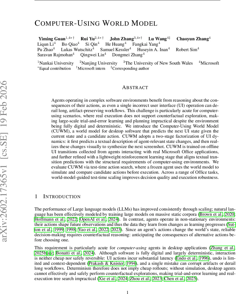 컴퓨터 사용을 위한 UI 세계 모델: CUWM의 설계와 평가