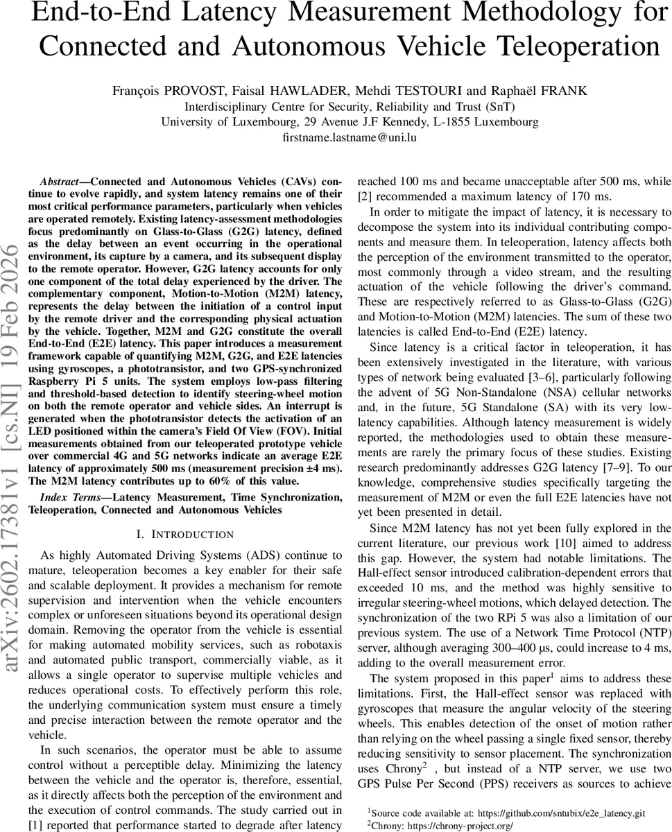 연결·자율주행 차량 원격조작을 위한 종단 지연 측정 프레임워크