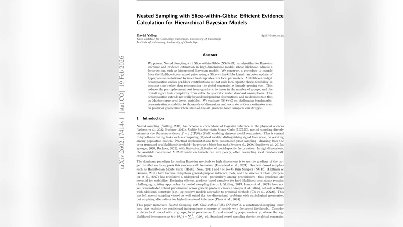 계층 베이지안 모델을 위한 효율적인 증거 계산: 슬라이스 위드인 깁스 기반 중첩 샘플링
