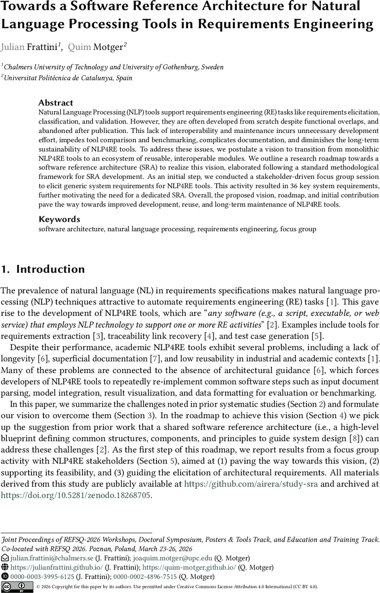 요구사항 엔지니어링을 위한 자연어처리 도구 소프트웨어 레퍼런스 아키텍처