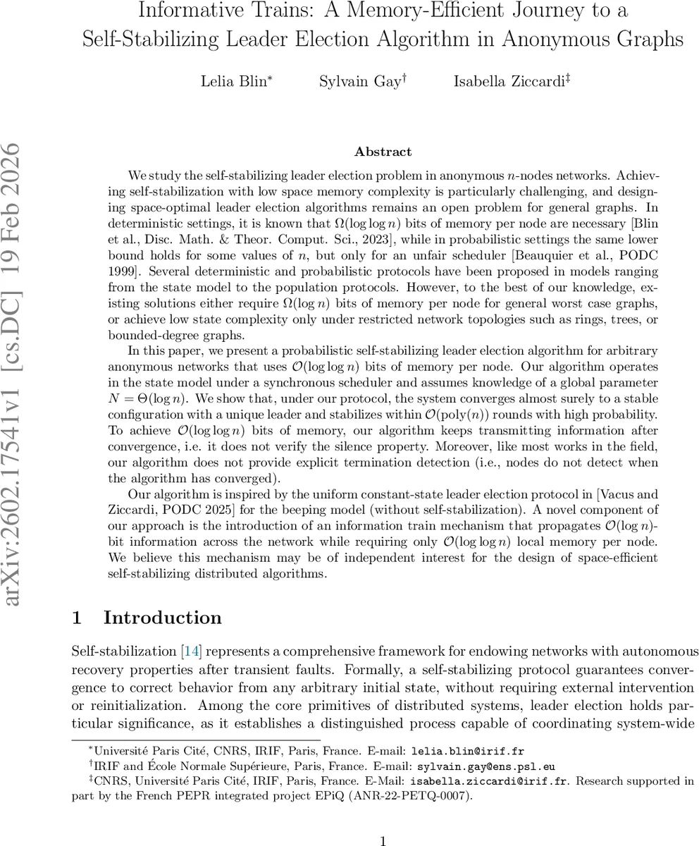 정보열차 메모리 효율적인 익명 그래프 자가 안정 리더 선출 알고리즘