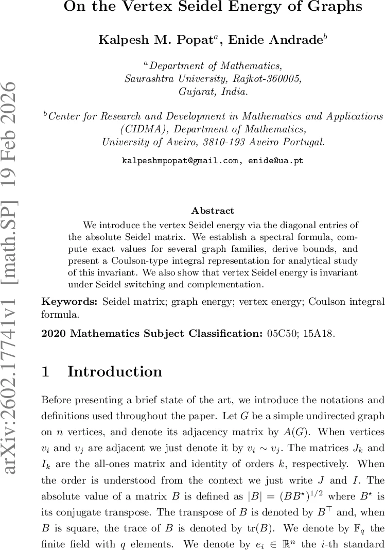 정점 세이델 에너지와 그 스펙트럼적 특성