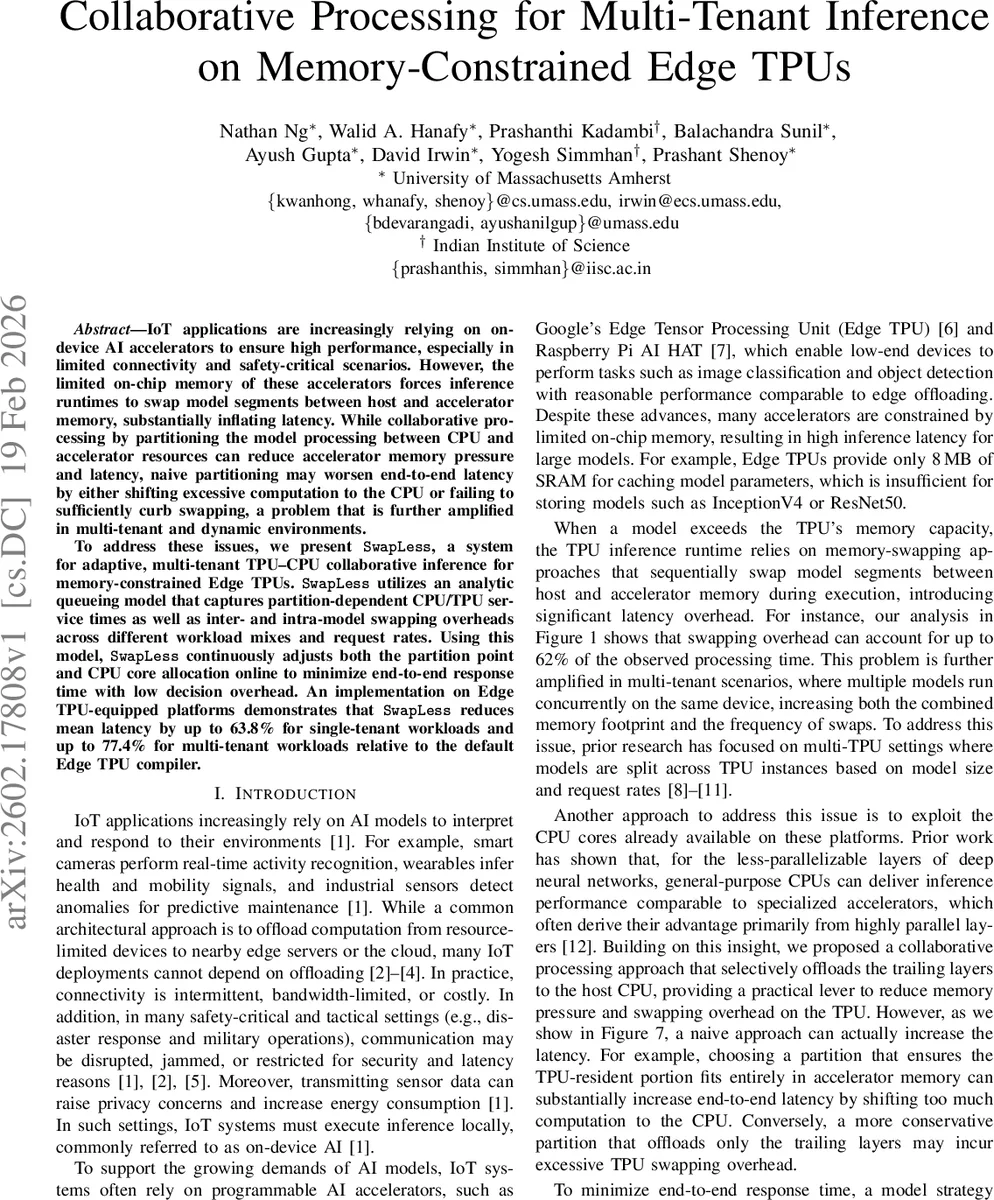 메모리 제한 Edge TPU를 위한 다중 테넌트 협업 추론 최적화