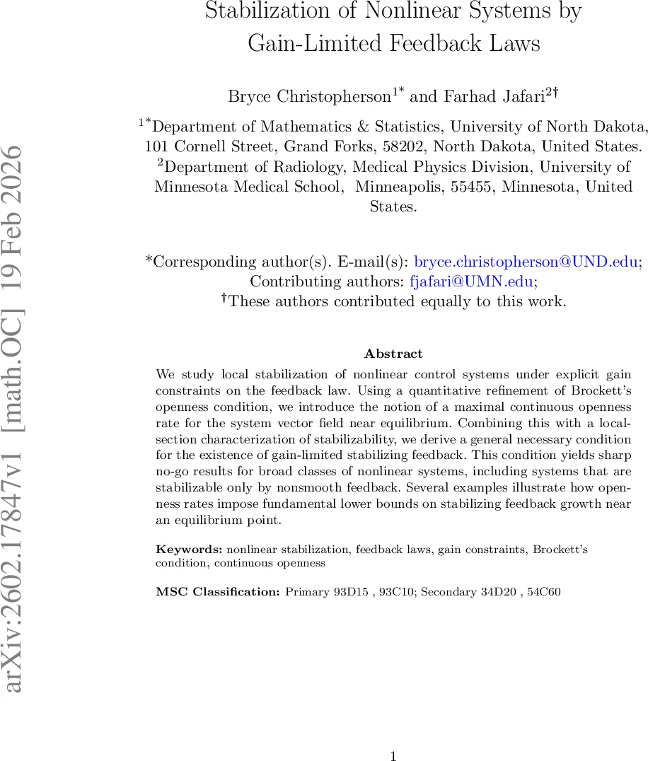 이득 제한 피드백을 통한 비선형 시스템 안정화와 연속 개방성 비율