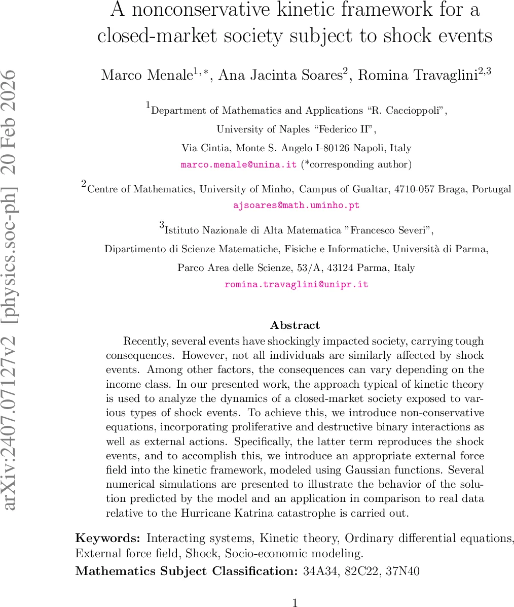 충격 사건이 사회 부에 미치는 영향의 비보존적 동역학 모델