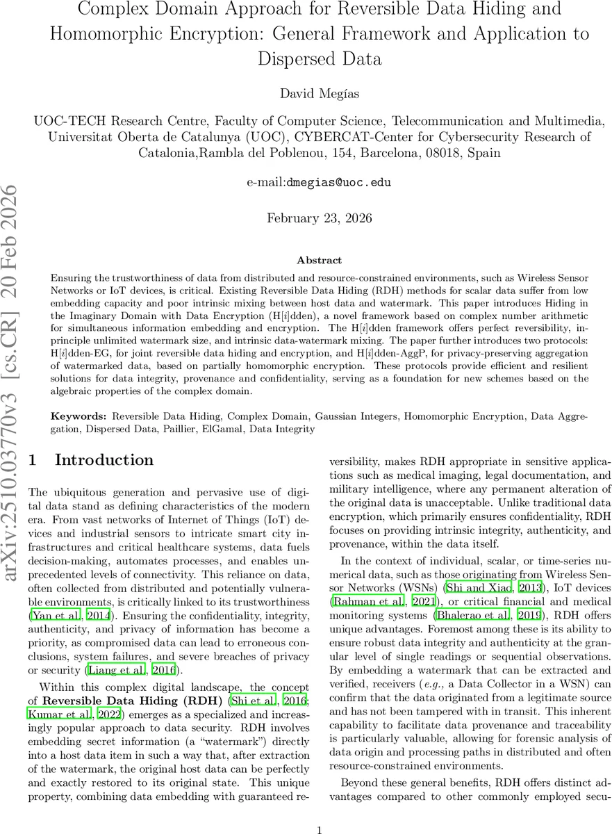 복소수 기반 가역 데이터 은닉과 동형 암호 통합 프레임워크