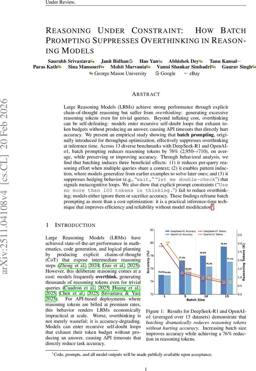 배치 프롬프트로 과도한 추론 억제, 효율과 정확도 동시 향상
