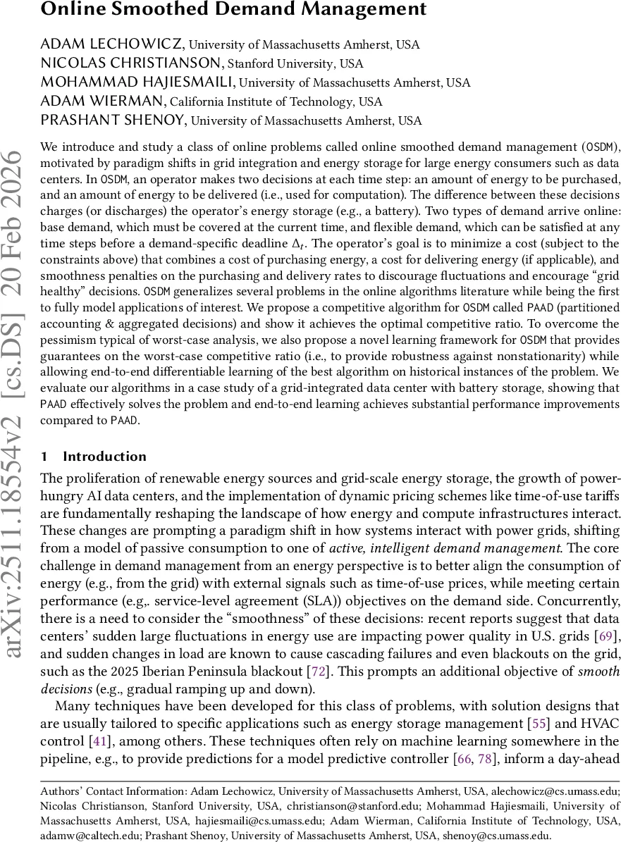 온라인 스무스 수요 관리 알고리즘: 최적 경쟁률과 학습 기반 강화
