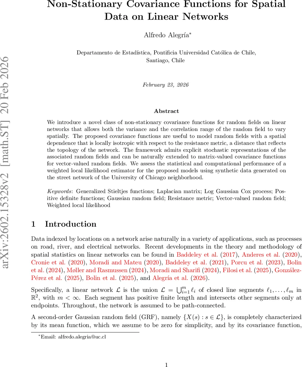 선형 네트워크를 위한 비정상 공분산 함수와 저항 거리 기반 비국소적 모델링