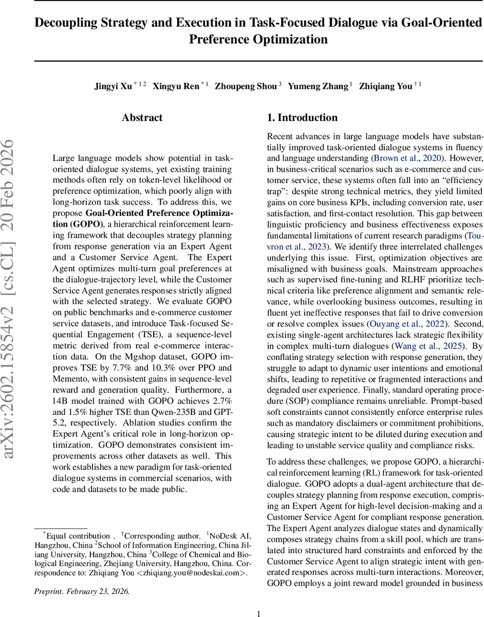 전략과 실행을 분리한 목표 지향 대화 최적화 GOPO