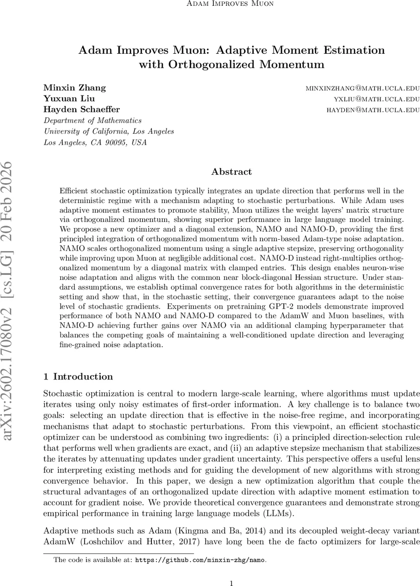 정규화된 적응 모멘텀과 직교 모멘텀 통합 최적화