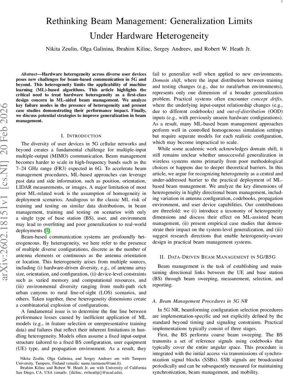 하드웨어 이질성 시대의 빔 관리 재고: 일반화 한계와 해결 방안