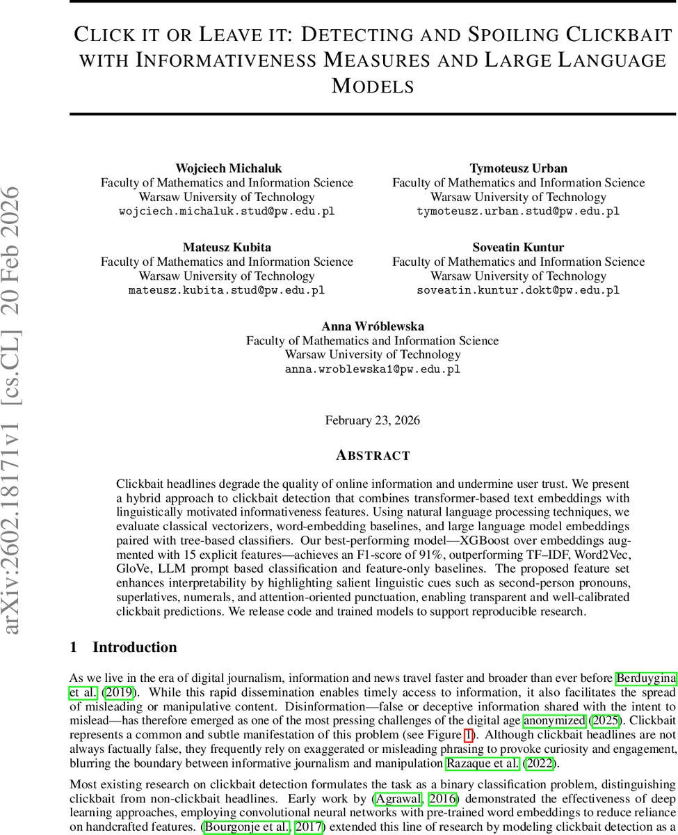 클릭베이트 탐지와 정보성 측정의 새로운 결합