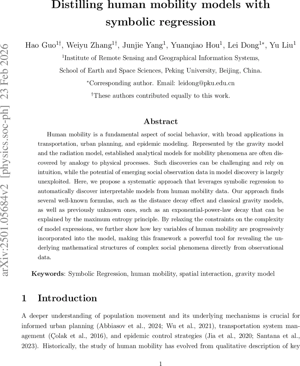 인간 이동 모델을 위한 상징 회귀 기반 공식 추출