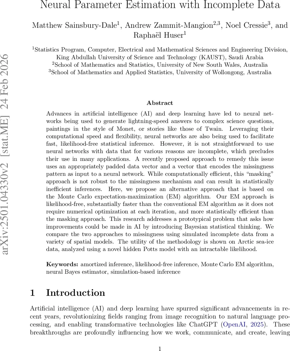 불완전 데이터에서도 강력한 신경망 파라미터 추정: 마스킹 방식과 MCEM 방식의 비교