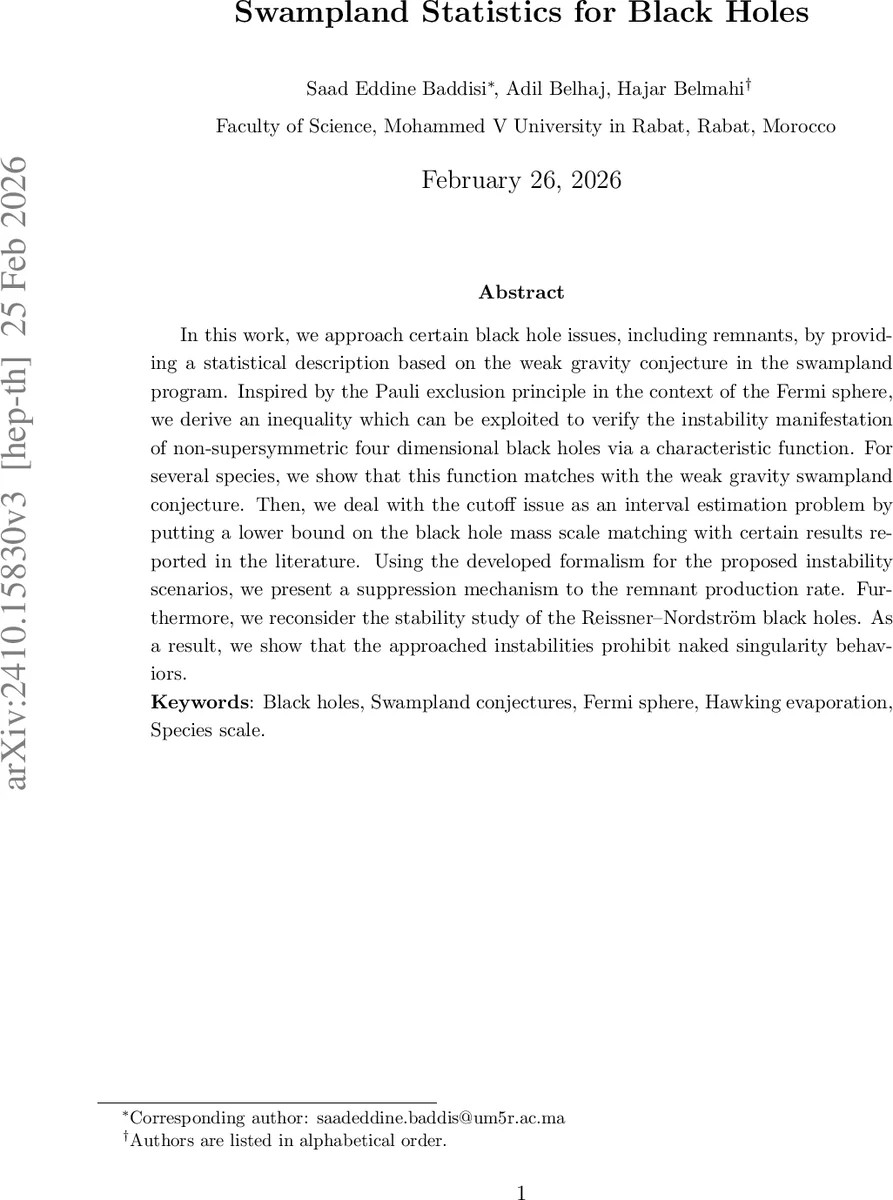 스와플랜드 통계와 블랙홀 불안정성 연구