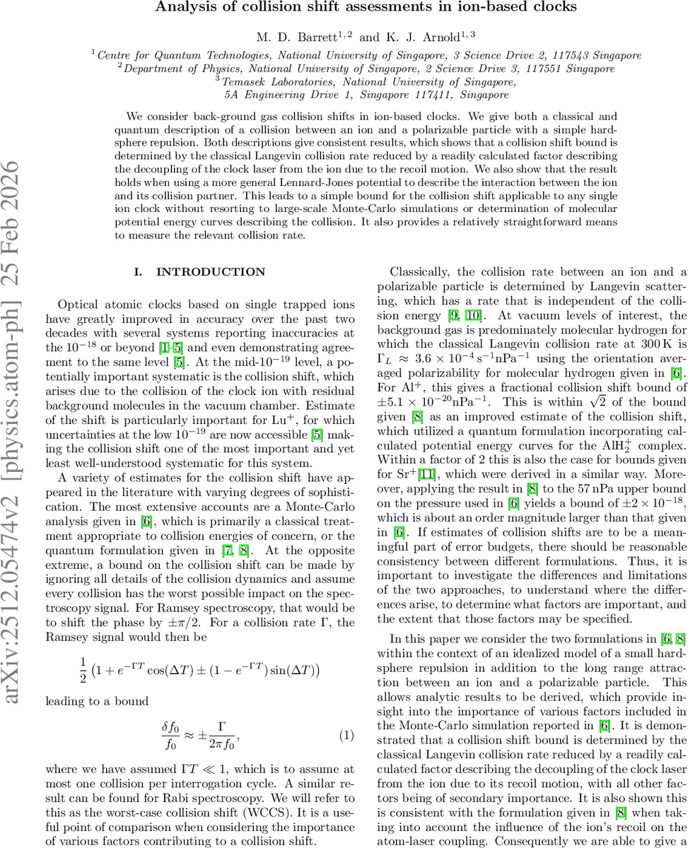 이온 기반 시계의 충돌 시프트 평가: 고전·양자 접근의 통합