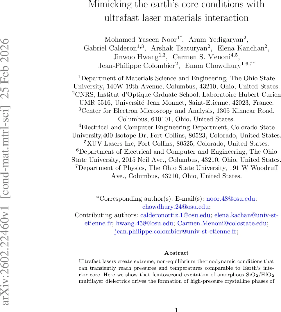 초고속 레이저로 지구핵 조건을 모방한 실리카 고압 상 합성