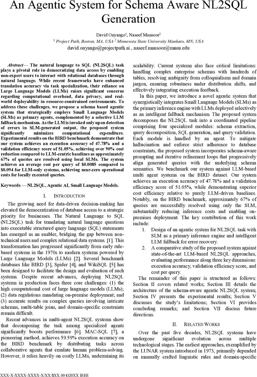 스키마 인식 에이전트 기반 저비용 NL2SQL 시스템
