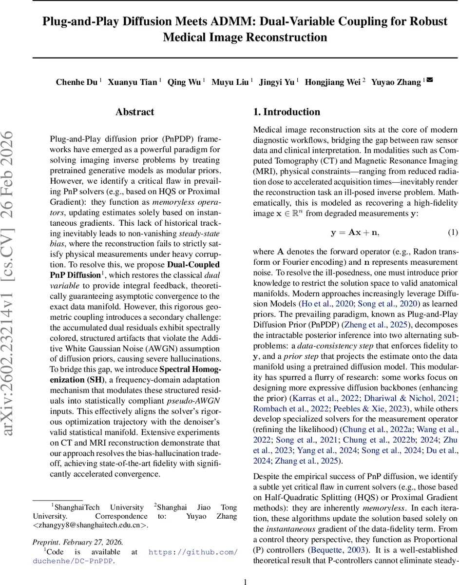 이중 변수 결합 플러그인인플레이 확산으로 의료 영상 재구성의 편향과 환각 해소