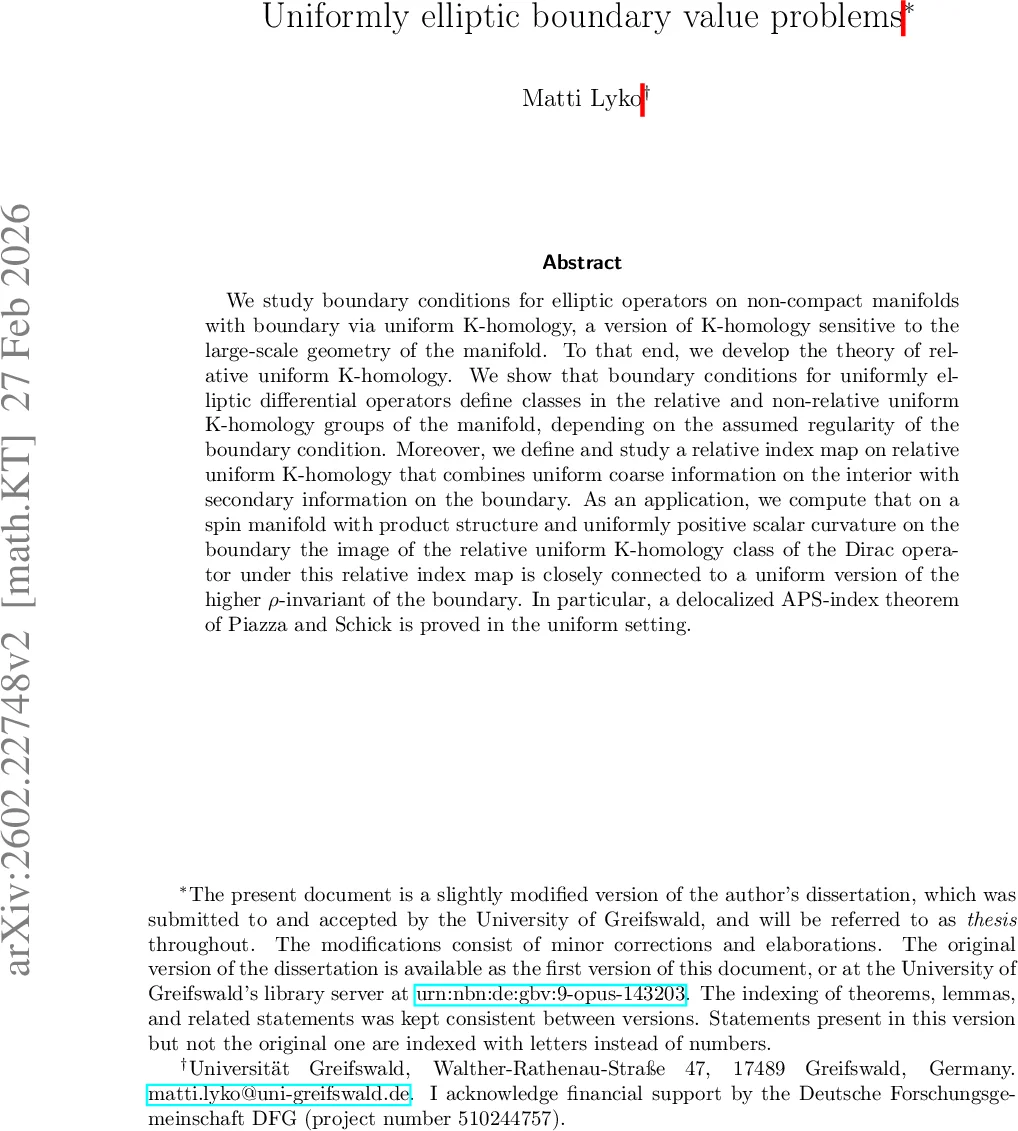 균일 타원형 경계값 문제와 균일 K‑동형론