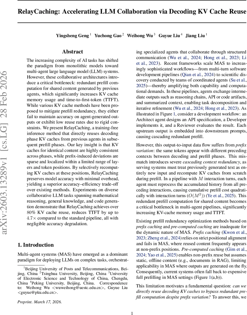 멀티에이전트 LLM 협업을 위한 KV 캐시 재활용 기법, RelayCaching