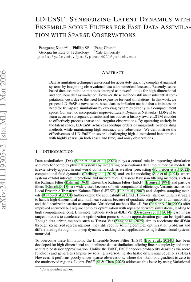 잠재 역학과 점수 기반 필터의 결합으로 빠른 데이터 동화 구현