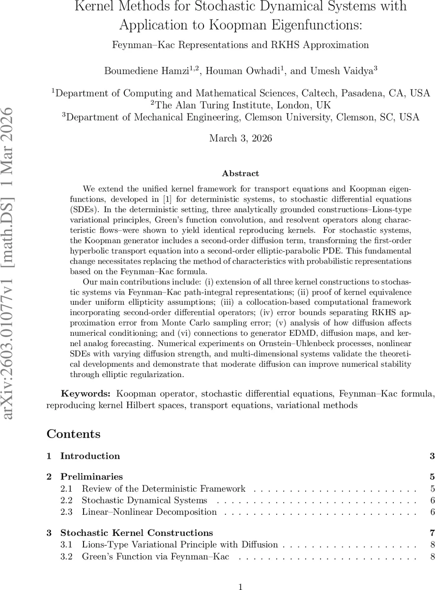 확률 미분 시스템을 위한 커널 기반 Koopman 고유함수와 Feynman Kac 표현