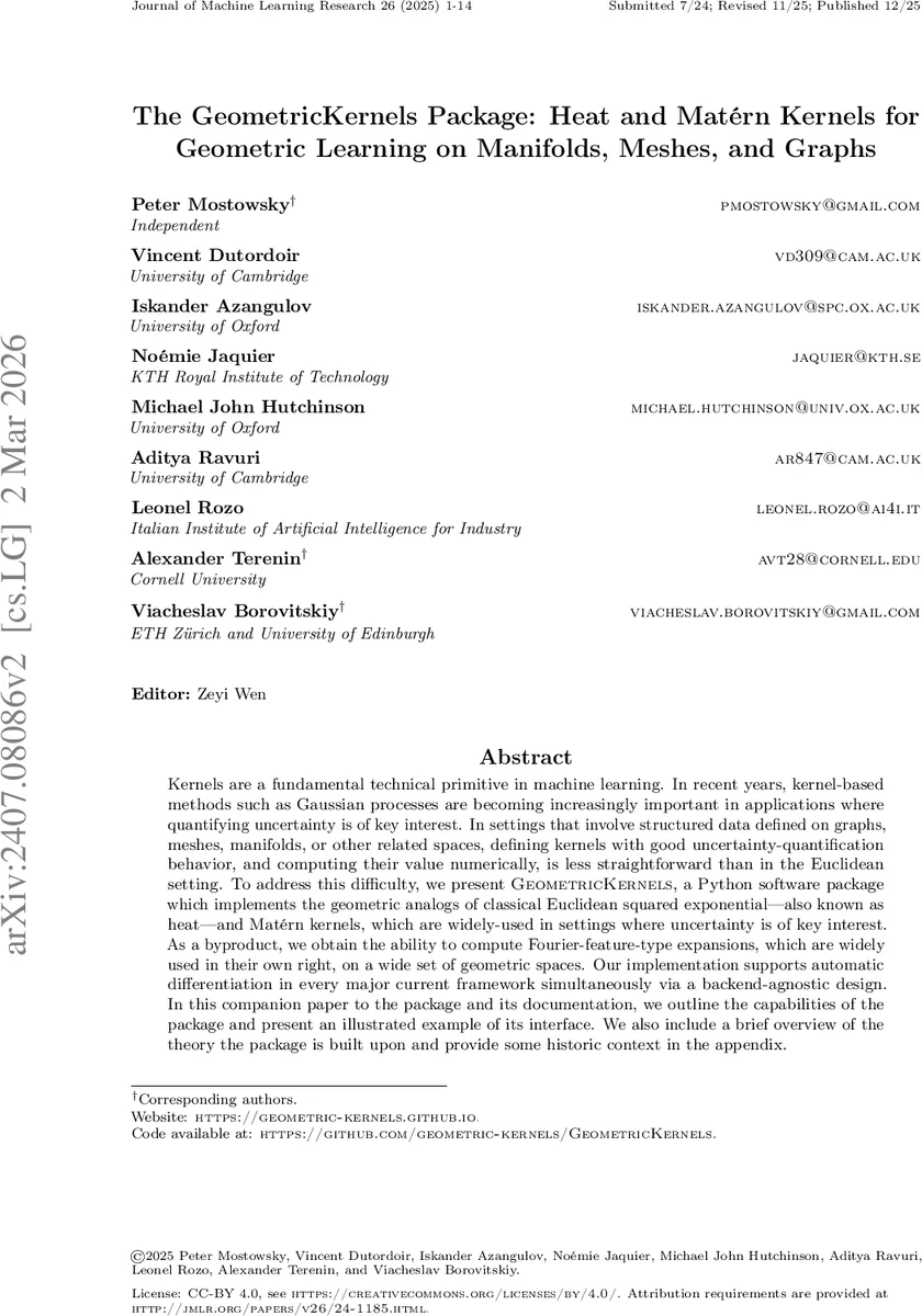 기하학적 학습을 위한 GeometricKernels 패키지 히트와 마테른 커널