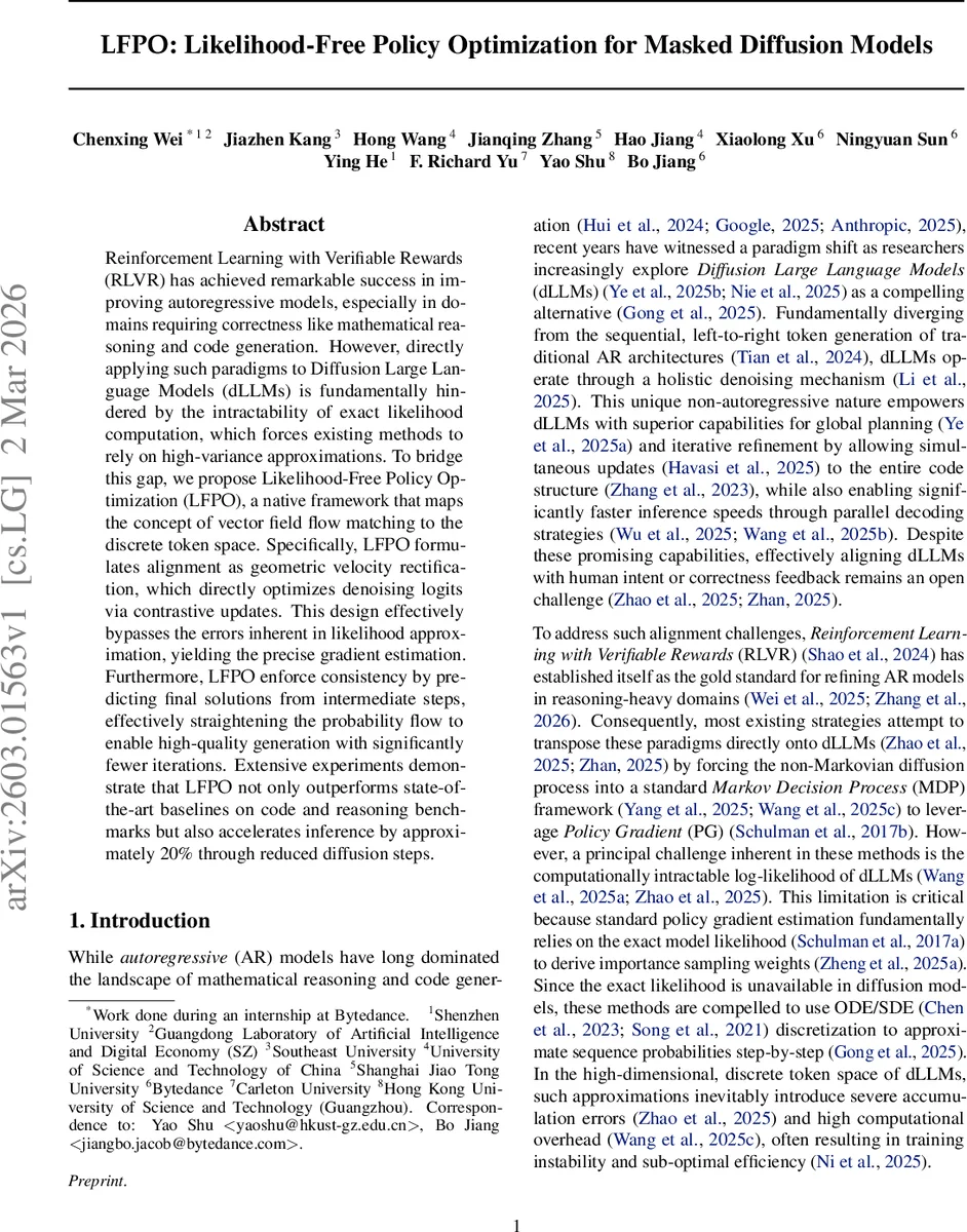 확률밀도 없이 정책을 최적화한다 — 마스크 확산 모델을 위한 LFPO