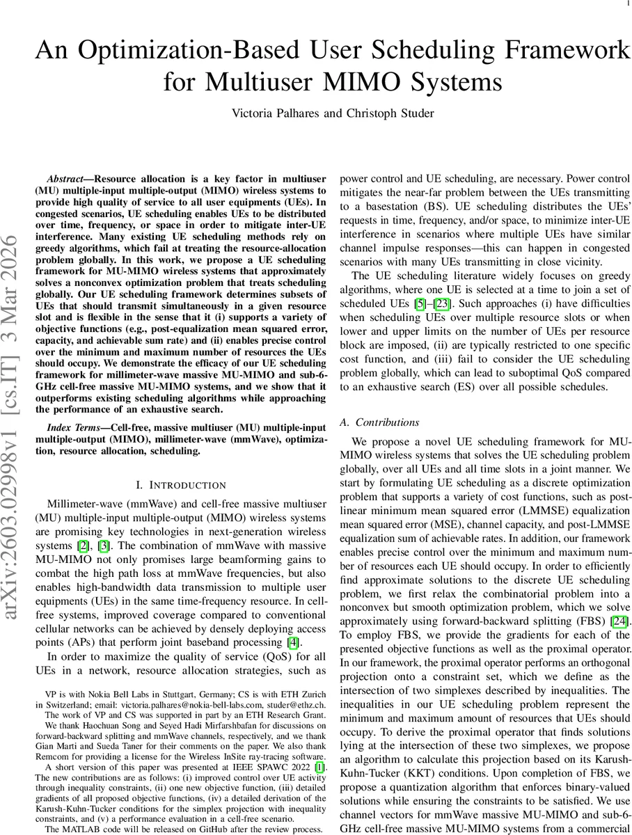 전역 최적화를 통한 다중사용자 MIMO 사용자 스케줄링 프레임워크