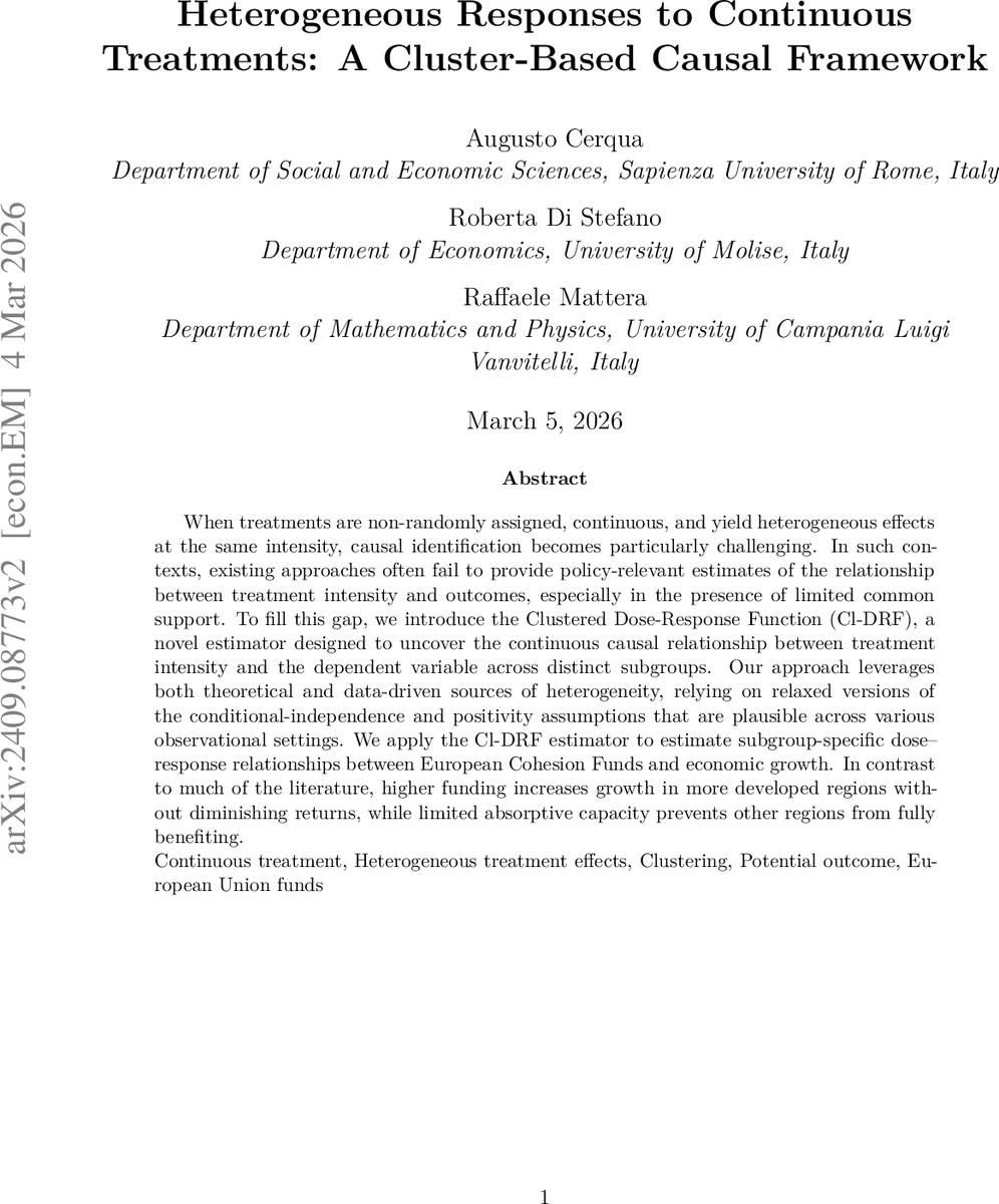 연속 처치의 이질적 효과를 클러스터 기반으로 추정하는 새로운 프레임워크